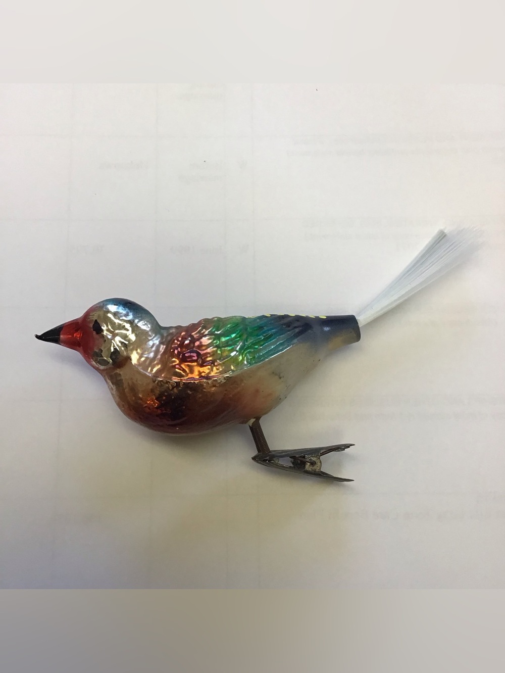 Antique Mercury Glass Clip On Bird Ornament Germany